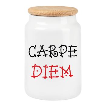 Carpe Diem – Epikureer - Keksdose mit Holzdeckel - Weiß - Vorne