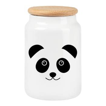 Panda face - Cookie Jar with Wooden Lid - white - Front