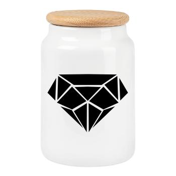 Diamond - Cookie Jar with Wooden Lid - white - Front