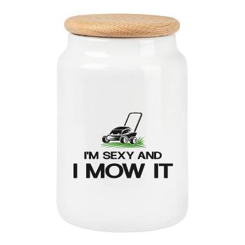 Sexy and i mow it Lawn mower - Cookie Jar with Wooden Lid - white - Front