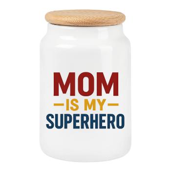 Mom Superhero — Bold Typography - Cookie Jar with Wooden Lid - white - Front