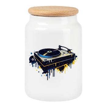 Graffiti Turntable Design - Cookie Jar with Wooden Lid - white - Front