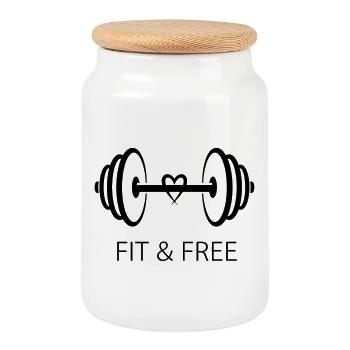 Fit & Free Heart – Bodybuilding Wellness - Keksdose mit Holzdeckel - Weiß - Vorne