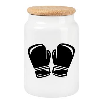 boxing - Cookie Jar with Wooden Lid - white - Front