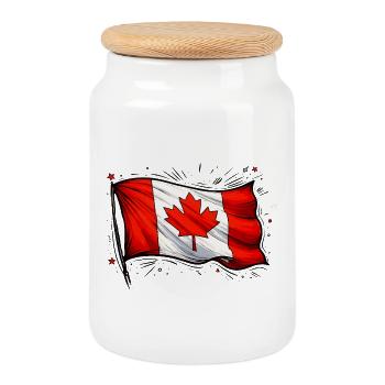 Canada Flag - Cookie Jar with Wooden Lid - white - Front