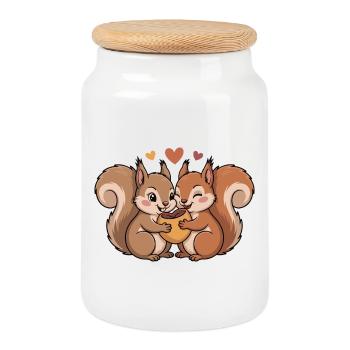 Un couple d’écureuils adore la Saint-Valentin - Boîte à biscuits avec couvercle en bois - blanc - Devant