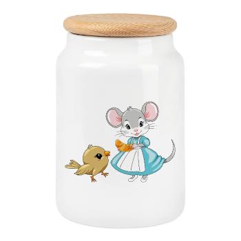 Little_mouse_is_sharing_a_croissant_with_a_bird - Keksdose mit Holzdeckel - Weiß - Vorne