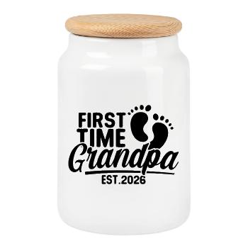 Grandpa 2026 - Proud Grandpa - Gift Idea - Cookie Jar with Wooden Lid - white - Front