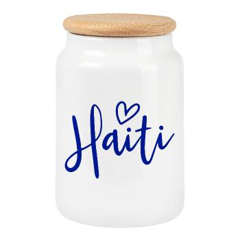 Cœur Haïti Les Femmes Aiment Haïti - Boîte à biscuits avec couvercle en bois - blanc - Devant