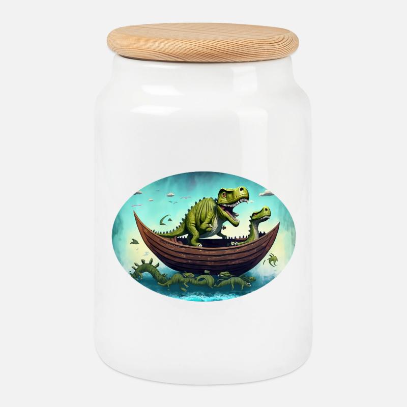 Dino Ark - Cookie Jar with Wooden Lid - white