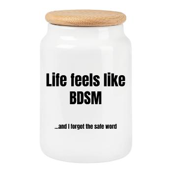 La vie ressemble au BDSM – Diction sarcastique - Boîte à biscuits avec couvercle en bois - blanc - Devant