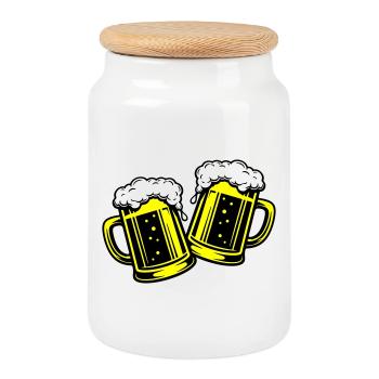 Bierglas Bier Anstossen - Keksdose mit Holzdeckel - Weiß - Vorne