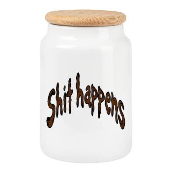 Typographie de la merde arrive - Boîte à biscuits avec couvercle en bois - blanc - Devant