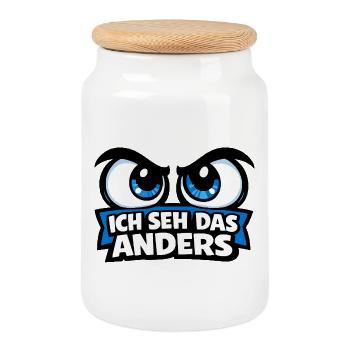 I see it differently – Comic Eyes Statement Motif - Cookie Jar with Wooden Lid - white - Front
