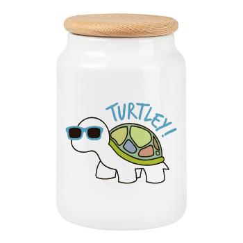 Coole Schildkröte mit Sonnenbrille Turtley Spruch - Keksdose mit Holzdeckel - Weiß - Vorne