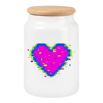 Pixel Heart Glitch Love Illustration - Keksdose mit Holzdeckel - Weiß - Vorne