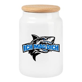 I Like You Saying in Shark Design - Cookie Jar with Wooden Lid - white - Front