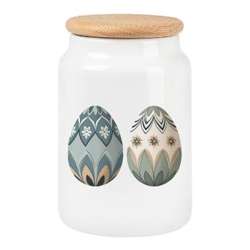 Pastell Floral Ornament Eier - Keksdose mit Holzdeckel - Weiß - Vorne