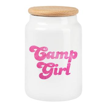 Camp Girl Camping Fell pink Frauenpower Van Life - Keksdose mit Holzdeckel - Weiß - Vorne