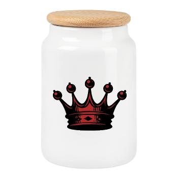 Red crown silhouette - Cookie Jar with Wooden Lid - white - Front