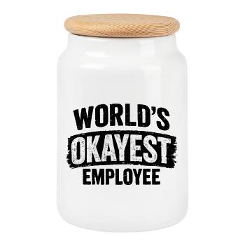 World's okayest employee work colleague colleagues - Cookie Jar with Wooden Lid - white - Front