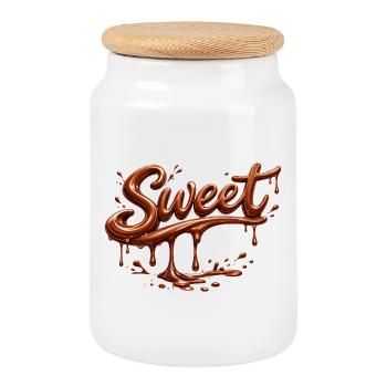 Sweet Chocolate Lettering - Cookie Jar with Wooden Lid - white - Front