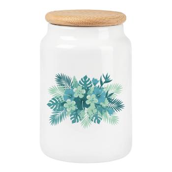 Tropical Teal Floral Composition - Cookie Jar with Wooden Lid - white - Front