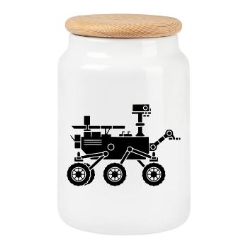  Mars Rover Roboter Silhouette - Keksdose mit Holzdeckel - Weiß - Vorne