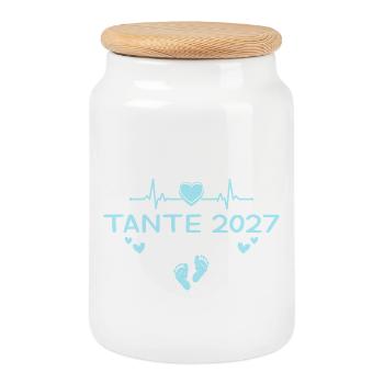 Aunt 2027 Heart Pregnancy Announcement - Cookie Jar with Wooden Lid - white - Front