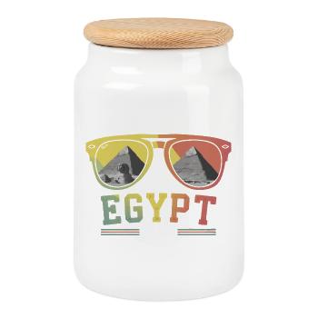 Vacances en Égypte 2026 Pyramides - Boîte à biscuits avec couvercle en bois - blanc - Devant