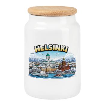 Helsinki Stadt - Keksdose mit Holzdeckel - Weiß - Vorne