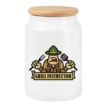 Grill Instructor (Grilling / BBQ / Barbecue / Outl) - Cookie Jar with Wooden Lid - white - Front