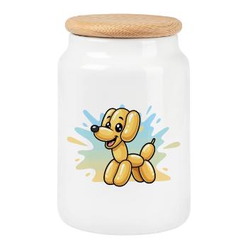 Chien ballon au soleil - Boîte à biscuits avec couvercle en bois - blanc - Devant