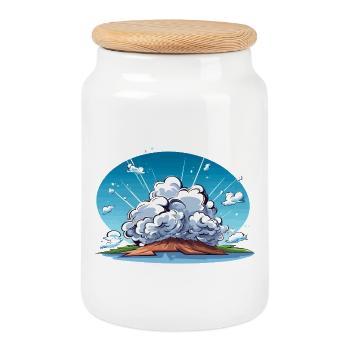 Comic explosion in the landscape panorama - Cookie Jar with Wooden Lid - white - Front