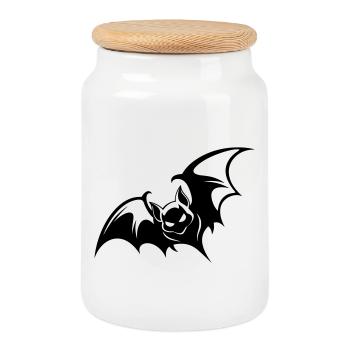 Bat Gothic Logo - Cookie Jar with Wooden Lid - white - Front