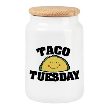 Illustration joyeuse du sourire de taco - Boîte à biscuits avec couvercle en bois - blanc - Devant