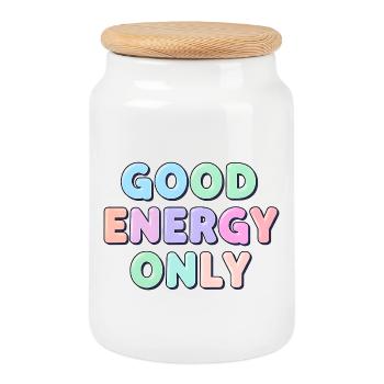 Good Energy Only für Positive Menschen Shirt  - Keksdose mit Holzdeckel - Weiß - Vorne