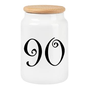 90. 90 ANS. 90e ANNIVERSAIRE. ANNIVERSAIRE 90 ANS. - Boîte à biscuits avec couvercle en bois - blanc - Devant