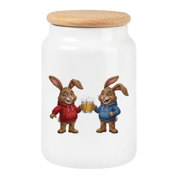 Fête de lapins de bière de Pâques Festons Santé Pâques - Boîte à biscuits avec couvercle en bois - blanc - Devant