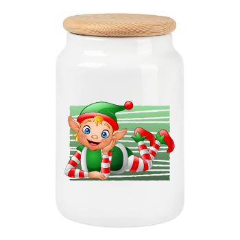 Cute Christmas Elf Character Green Holiday Art - Keksdose mit Holzdeckel - Weiß - Vorne