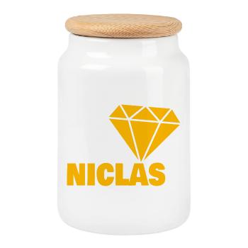 Diamond Niclas - Cookie Jar with Wooden Lid - white - Front