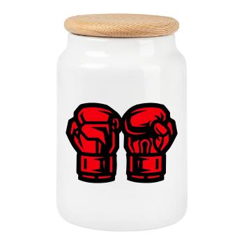 Boxing Gloves Symbol Boxing - Cookie Jar with Wooden Lid - white - Front