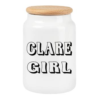 Clare Girl – County Clare Design - Boîte à biscuits avec couvercle en bois - blanc - Devant