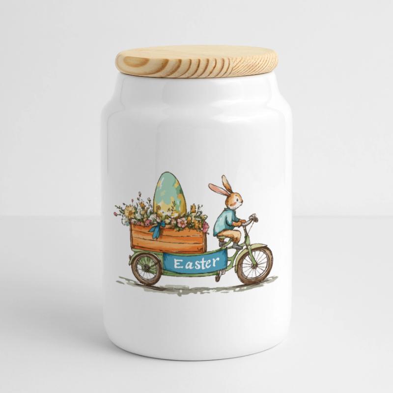 Funny Easter Bunny Cool Easter Bunny Cookie Jar with Wooden Lid