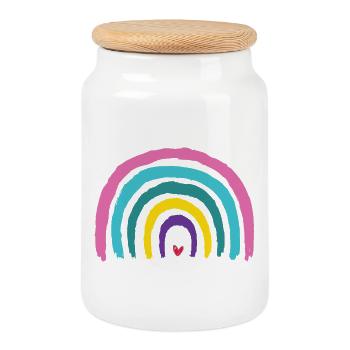 Arc-en-ciel aux couleurs de cœur des années 90 - Boîte à biscuits avec couvercle en bois - blanc - Devant