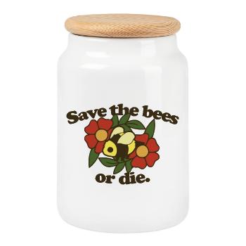 Save the Bees or Die - Cookie Jar with Wooden Lid - white - Front