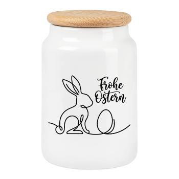 Frohe Ostern, Süßes Häschen Shirt, Hoodie, Schürze - Keksdose mit Holzdeckel - Weiß - Vorne