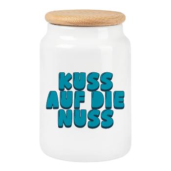 Kuss auf die Nuss - Keksdose mit Holzdeckel - Weiß - Vorne