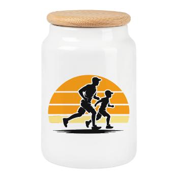 Sports avec papa pour la fête des pères pour les pères actifs - Boîte à biscuits avec couvercle en bois - blanc - Devant