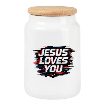 Jesus loves You - Cookie Jar with Wooden Lid - white - Front